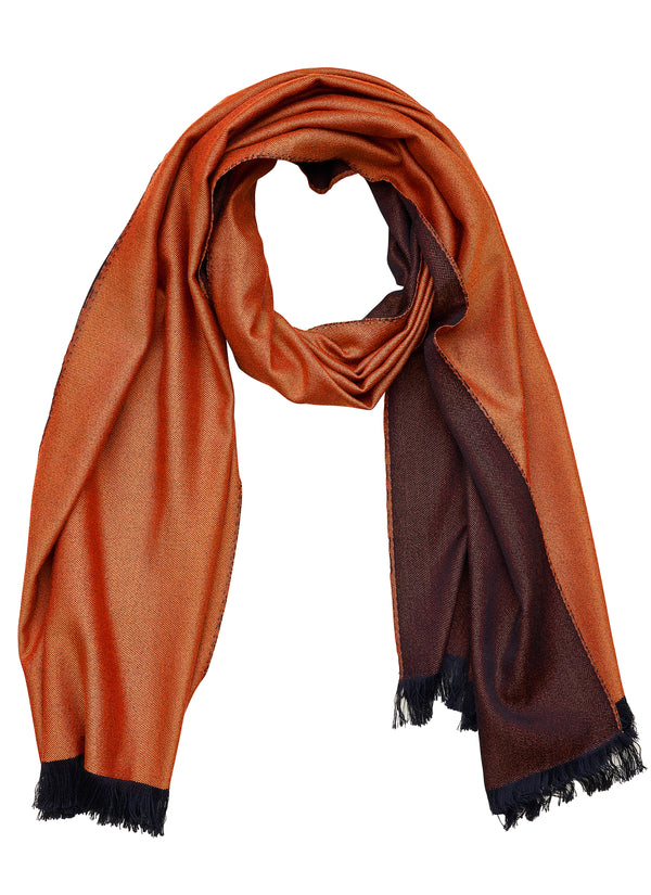 Double-faced Natural Cashmere Scarf - Orange/Burgundy/Navy - Brunati Como®