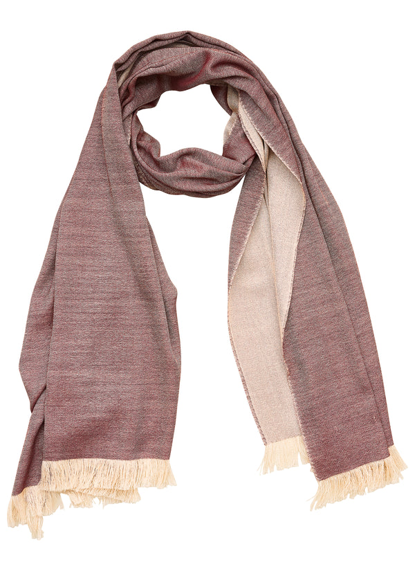 Double-faced Natural Cashmere Scarf - Light Burgundy/Cream - Brunati Como®