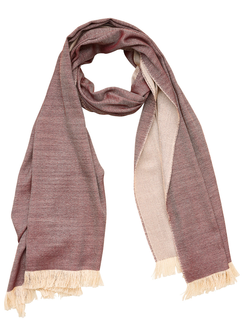 Double-faced Natural Cashmere Scarf - Light Burgundy/Cream - Brunati Como®