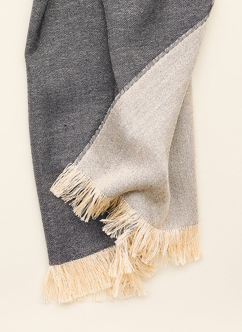 Double-faced Natural Cashmere Scarf - Navy/Beige - Brunati Como®