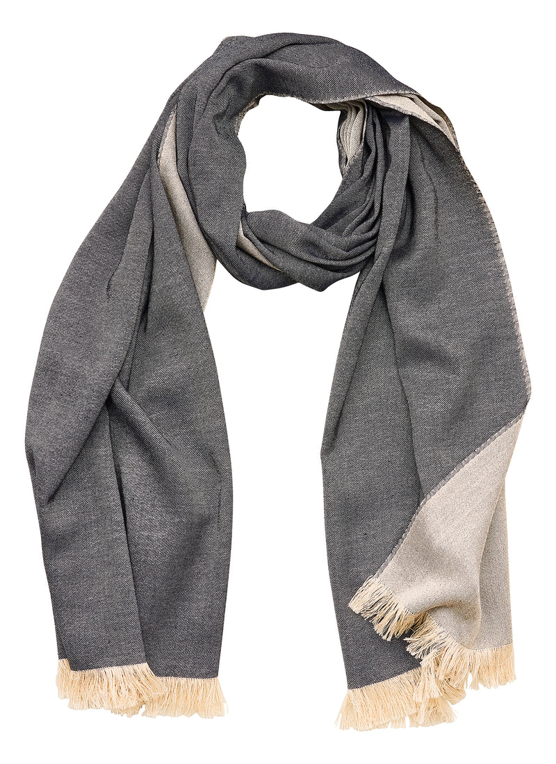 Double-faced Natural Cashmere Scarf - Navy/Beige - Brunati Como®