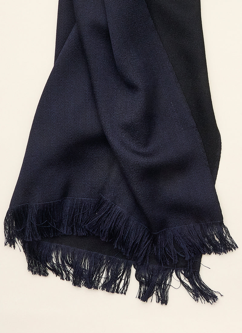 Double-faced Natural Cashmere Scarf - Black/Navy - Brunati Como®