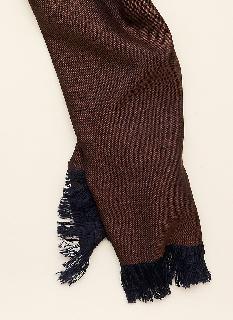 Double-faced Natural Cashmere Scarf - Brown/Navy - Brunati Como®