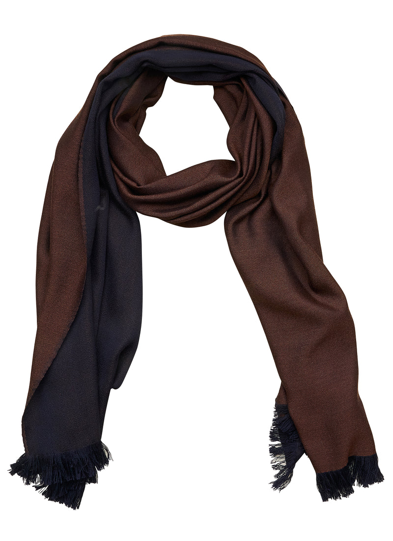 Double-faced Natural Cashmere Scarf - Brown/Navy - Brunati Como®