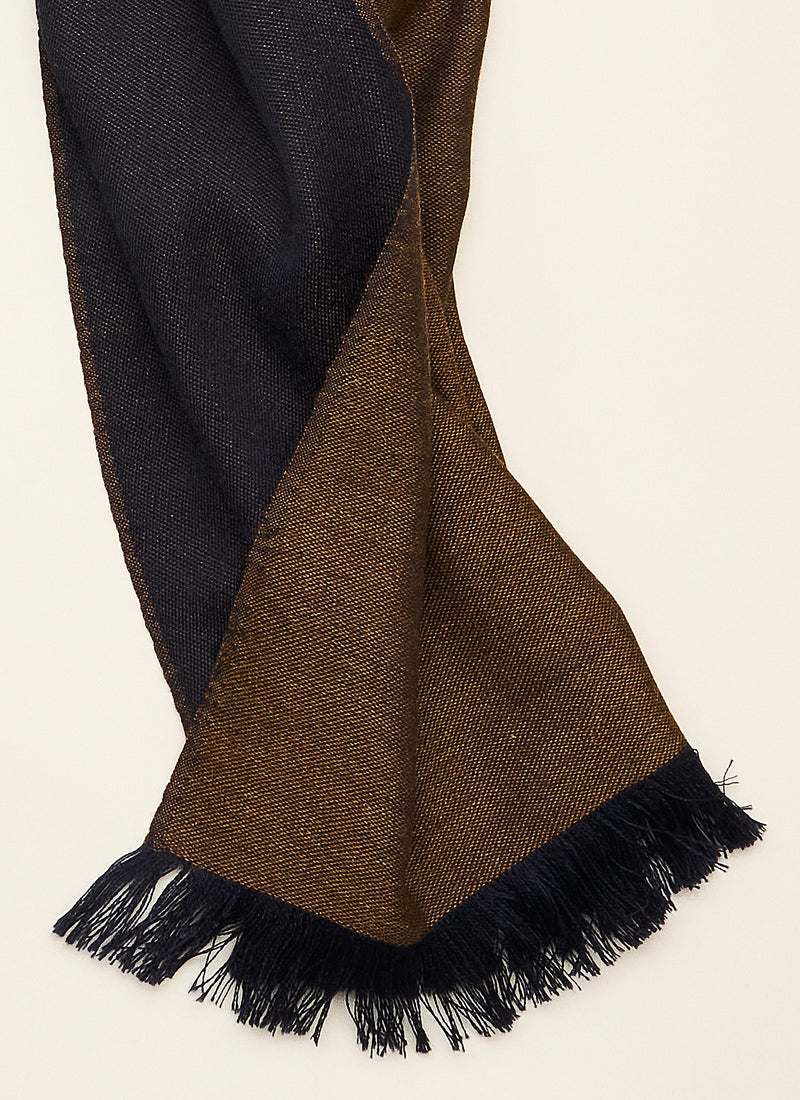 Double-faced Natural Cashmere Scarf - Gold Brown/Navy - Brunati Como®