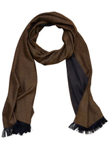 Double-faced Natural Cashmere Scarf - Gold Brown/Navy - Brunati Como®