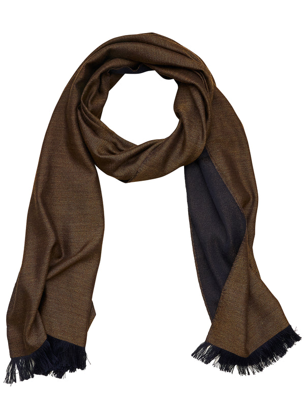 Double-faced Natural Cashmere Scarf - Gold Brown/Navy - Brunati Como®