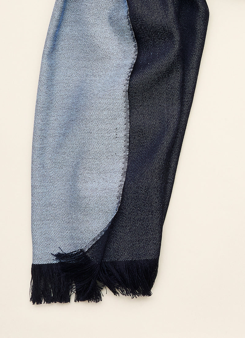 Double-faced Natural Cashmere Scarf - Light Blue/Navy - Brunati Como®