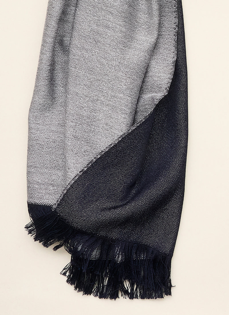 Double-faced Natural Cashmere Scarf - Light Grey/Navy - Brunati Como®