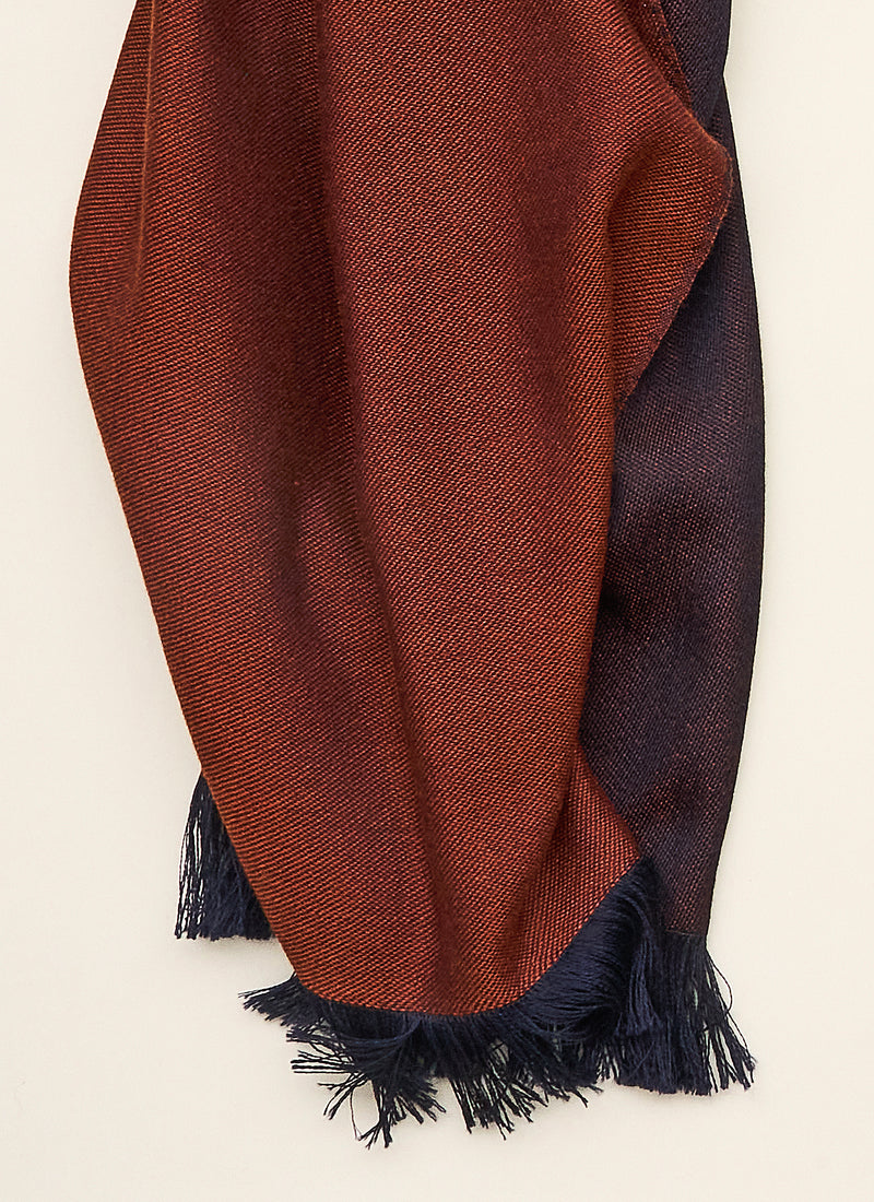 Double-faced Natural Cashmere Scarf - Copper/Navy - Brunati Como®