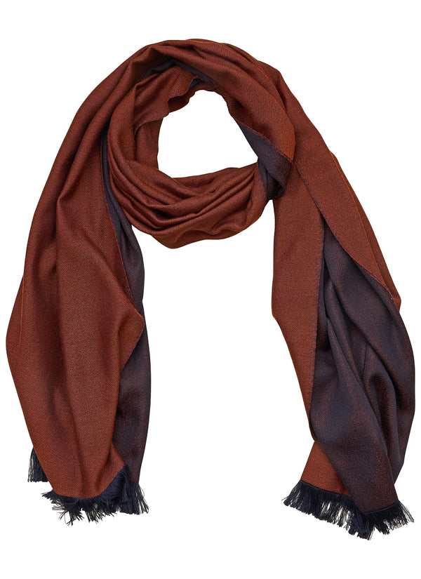 Double-faced Natural Cashmere Scarf - Copper/Navy - Brunati Como®