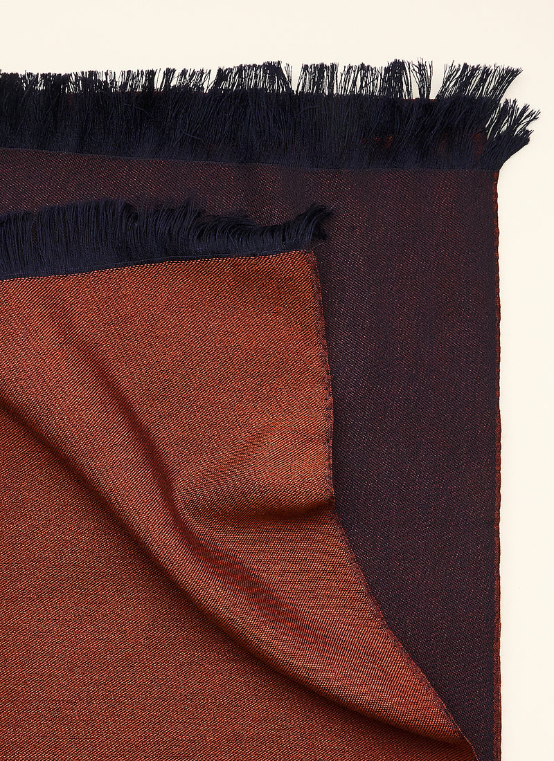 Double-faced Natural Cashmere Scarf - Copper/Navy - Brunati Como®
