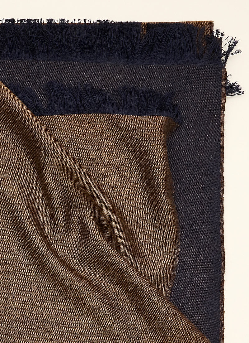 Double-faced Natural Cashmere Scarf - Gold Brown/Navy - Brunati Como®