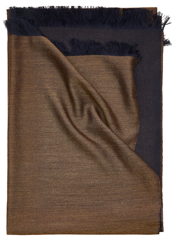 Double-faced Natural Cashmere Scarf - Gold Brown/Navy - Brunati Como®