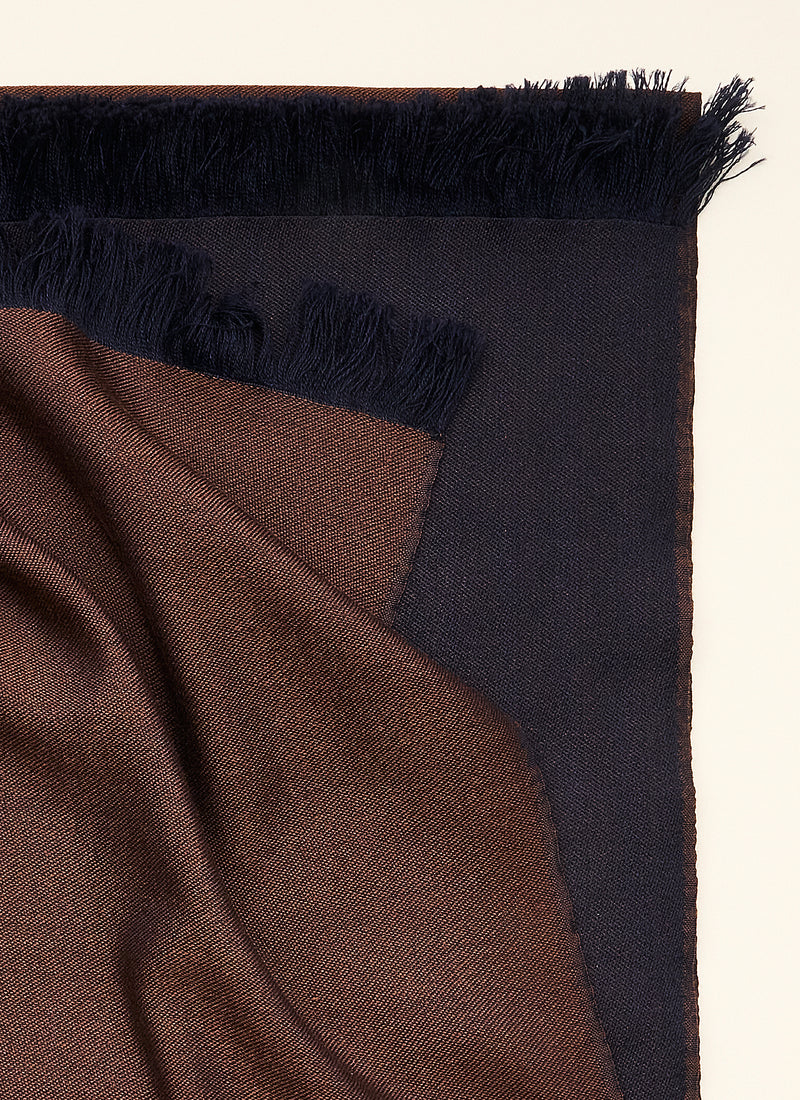 Double-faced Natural Cashmere Scarf - Brown/Navy - Brunati Como®