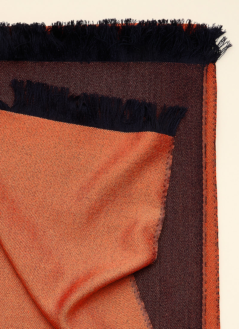 Double-faced Natural Cashmere Scarf - Orange/Burgundy/Navy - Brunati Como®