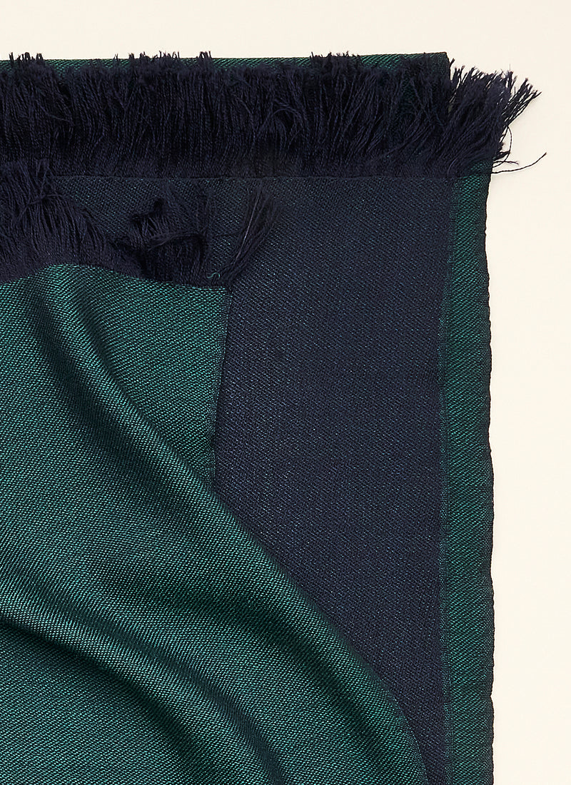 Double-faced Natural Cashmere Scarf - Forest Green/Navy - Brunati Como®