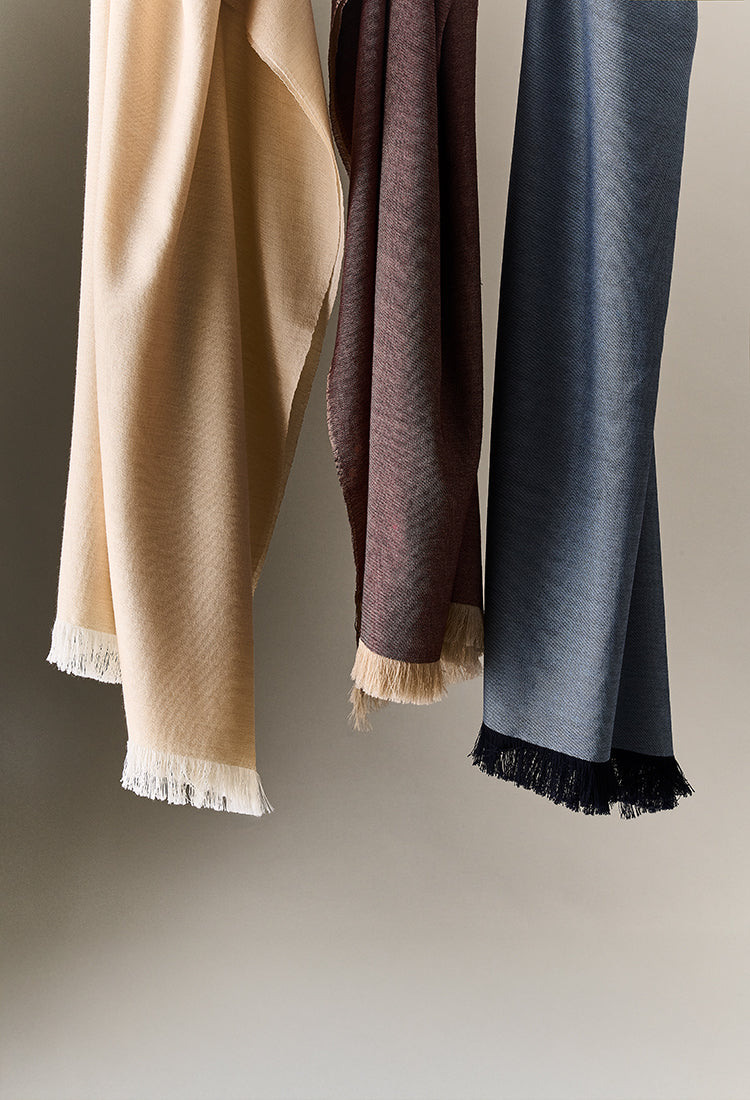 Double-faced Natural Cashmere Scarf - Light Blue/Navy - Brunati Como®