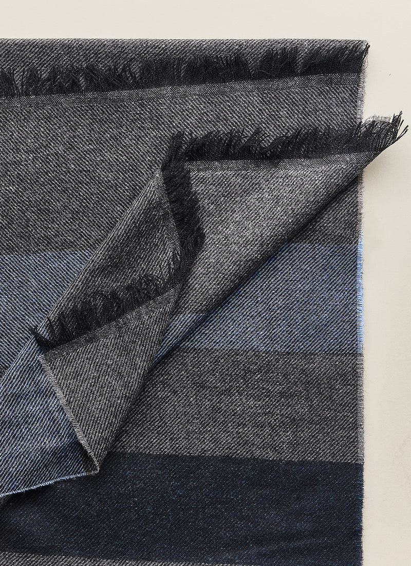 Striped Cashmere Scarf - Grey/Navy/Light Blue - Brunati Como®