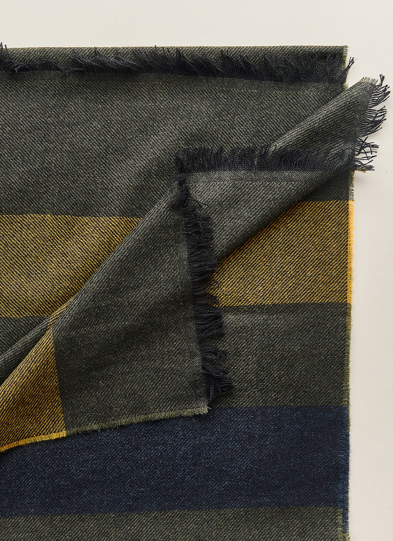Striped Cashmere Scarf - Olive/Navy/Yellow - Brunati Como®