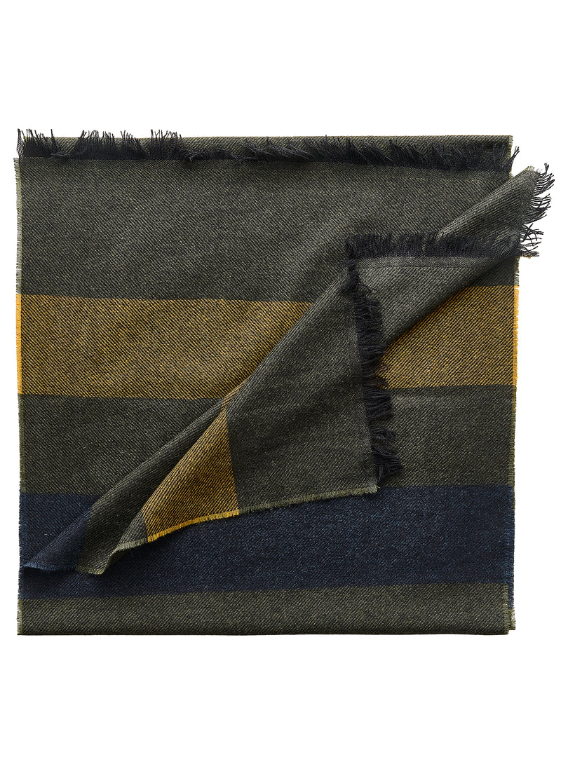 Striped Cashmere Scarf - Olive/Navy/Yellow - Brunati Como®
