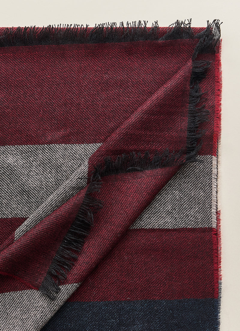 Striped Cashmere Scarf - Bordeaux /Navy/Grey - Brunati Como®