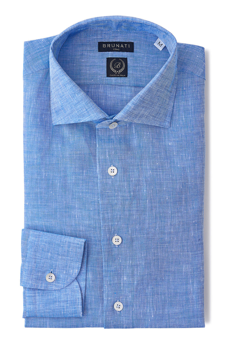 Linen Cutaway Collar Shirt - Blue - Brunati Como®