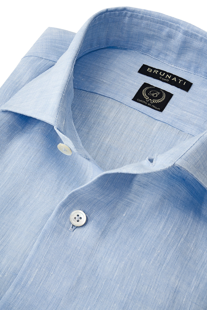 Linen Cutaway Collar Shirt - Light Blue - Brunati Como®