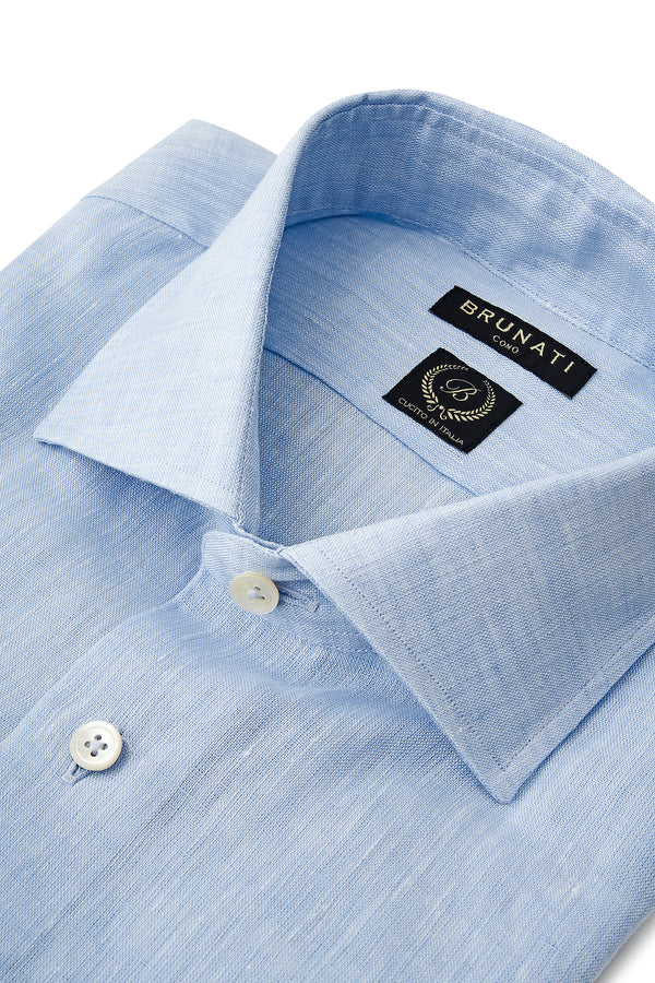 Linen Cutaway Collar Shirt - Light Blue - Brunati Como®