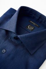 Linen Cutaway Collar Shirt - Navy - Brunati Como®