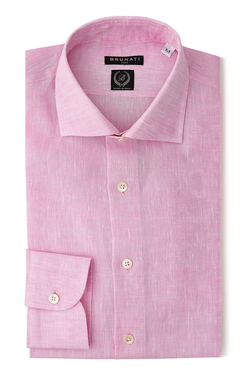 Linen Cutaway Collar Shirt - Pink - Brunati Como®