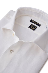 Linen Cutaway Collar Shirt - White - Brunati Como®