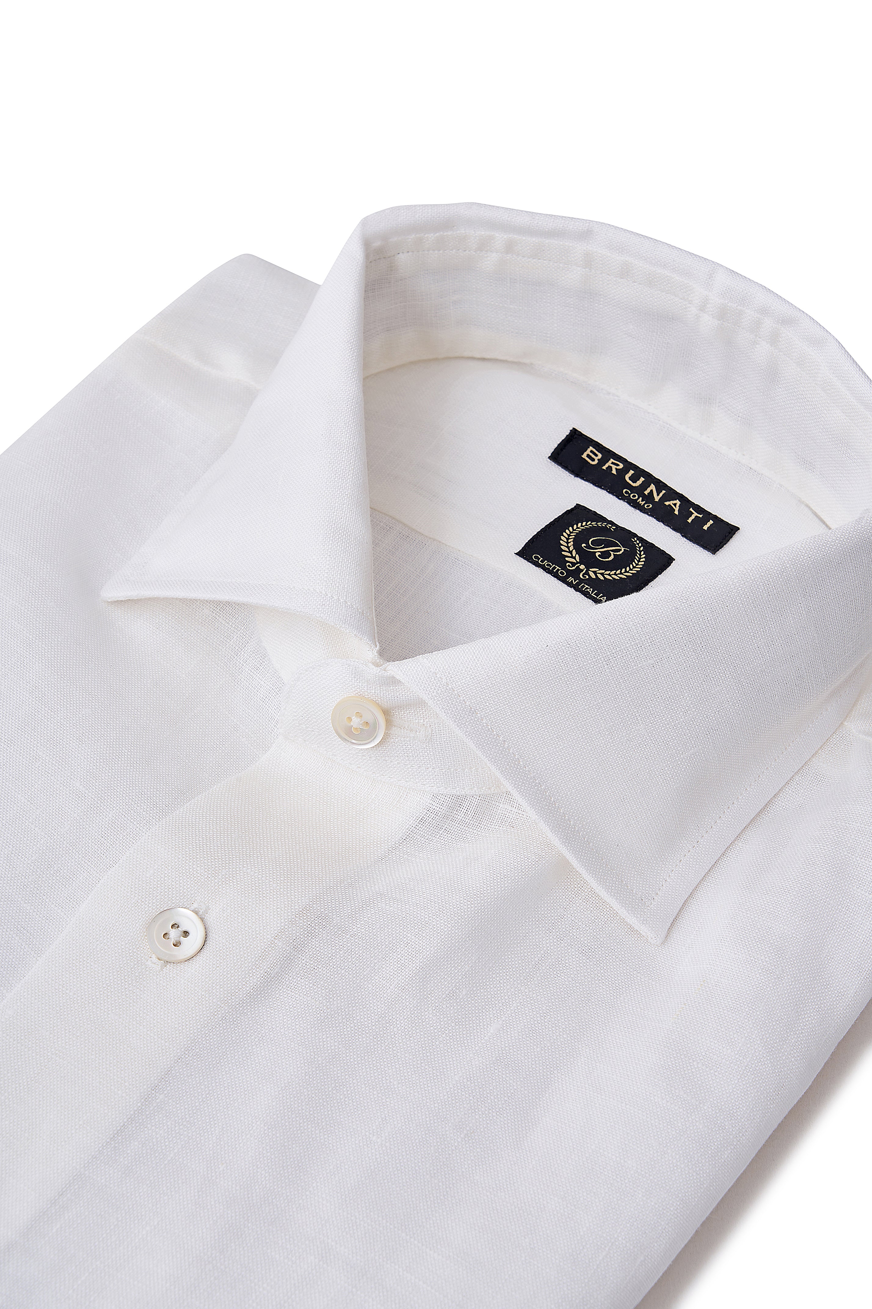 Linen Cutaway Collar Shirt - White | Brunati Como®