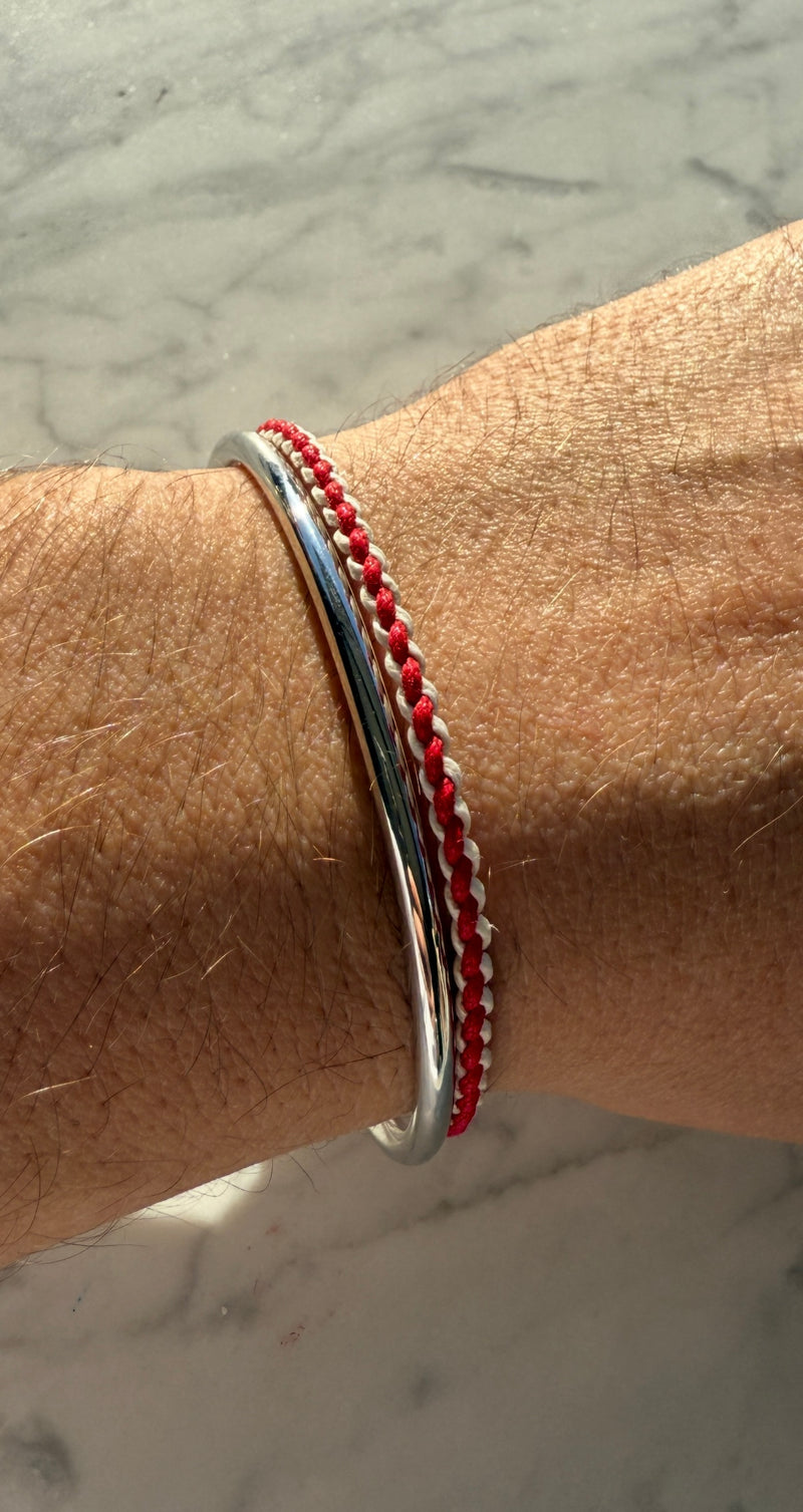 Braided Organic Cotton Silver Bracelet - Red / Off White - Brunati Como®