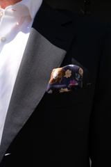 Doubleface Handrolled Silk Pocket Square - Navy / Brown - Brunati Como®