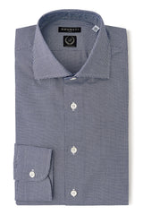 Minimal Check Classic Cutaway Collar Dress Shirt - Navy/White - Brunati Como®