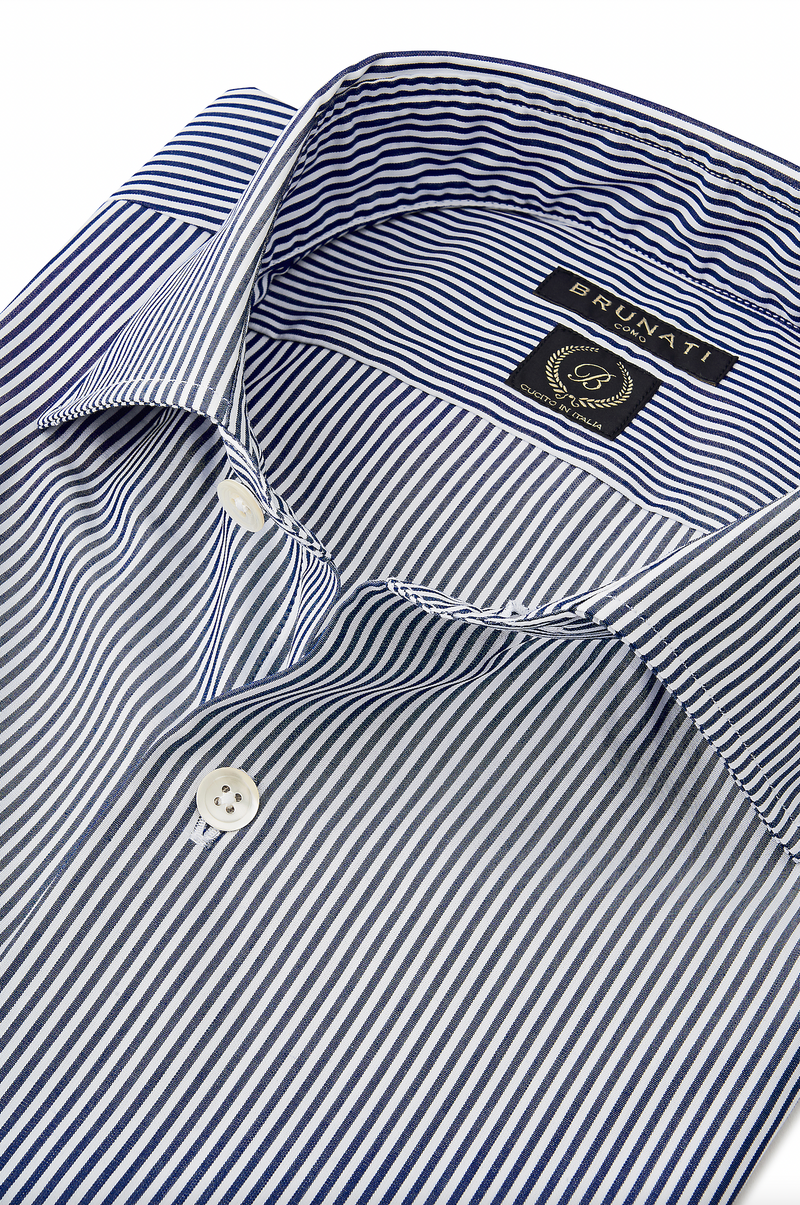 Striped Classic Cutaway Collar Dress Shirt - Royal Blue/White - Brunati Como®