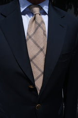 Colombo Cashmere Overcheck Tie - Beige/Taupe