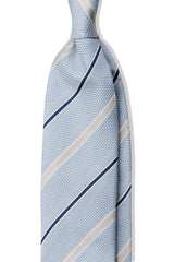 3-Fold Striped Silk Grenadine Tie - Light Blue / Taupe / Royal Blue - Brunati Como®