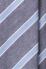 Handrolled Striped Silk Linen Tie - Navy / Light Blue / White - Brunati Como®