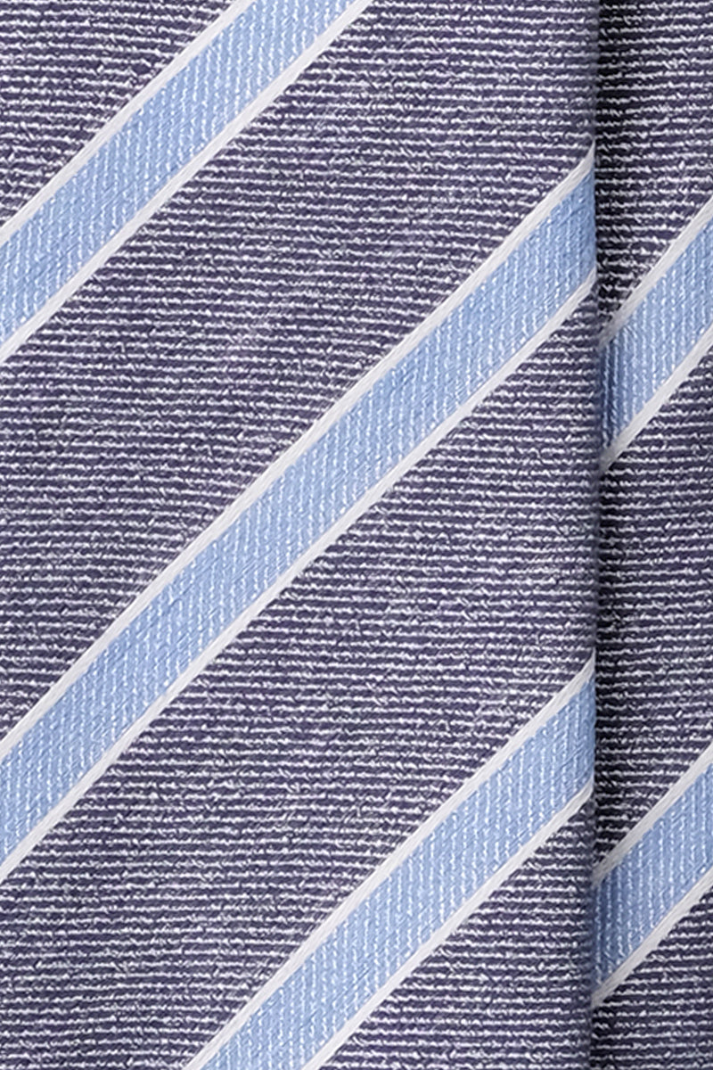 Handrolled Striped Silk Linen Tie - Navy / Light Blue / White - Brunati Como®