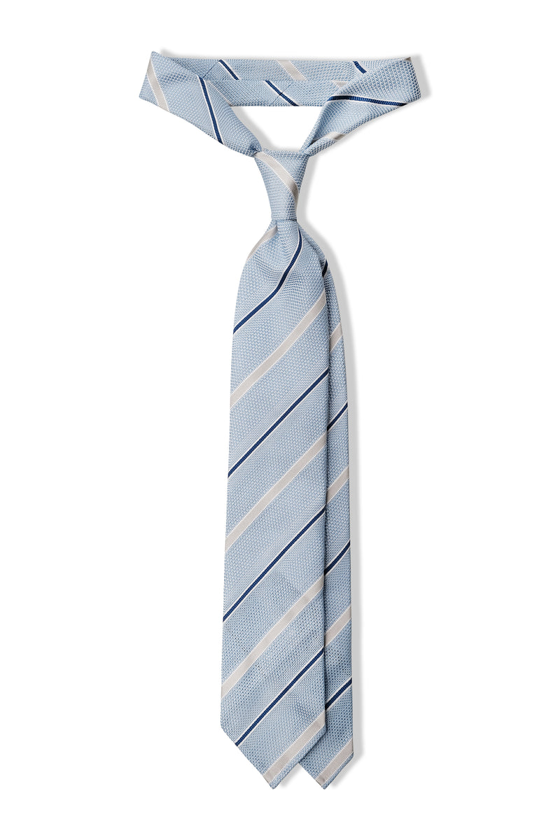 3-Fold Striped Silk Grenadine Tie - Light Blue / Taupe / Royal Blue - Brunati Como®
