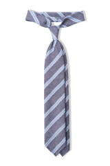 Handrolled Striped Silk Linen Tie - Navy / Light Blue / White - Brunati Como®