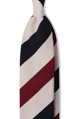 3-Fold Striped Silk Shantung Tie - Burgundy/Navy/Off-White - Brunati Como®