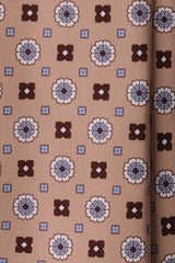 3-Fold Floral Patterned Printed Silk Tie - Beige / Brown / Light Blue Blue