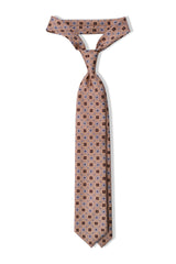 3-Fold Floral Patterned Printed Silk Tie - Beige / Brown / Light Blue Blue
