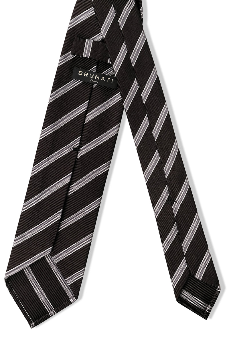 3-Fold Striped Repp Silk Tie - Black / Grey - Brunati Como®