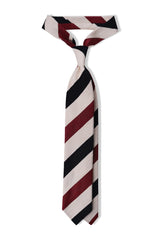 3-Fold Striped Silk Shantung Tie - Burgundy/Navy/Off-White - Brunati Como®