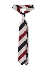 3-Fold Striped Silk Shantung Tie - Burgundy/Navy/Off-White - Brunati Como®