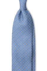 3-Fold Floral Patterned Printed Silk Tie - Light Blue / Navy - Brunati Como®